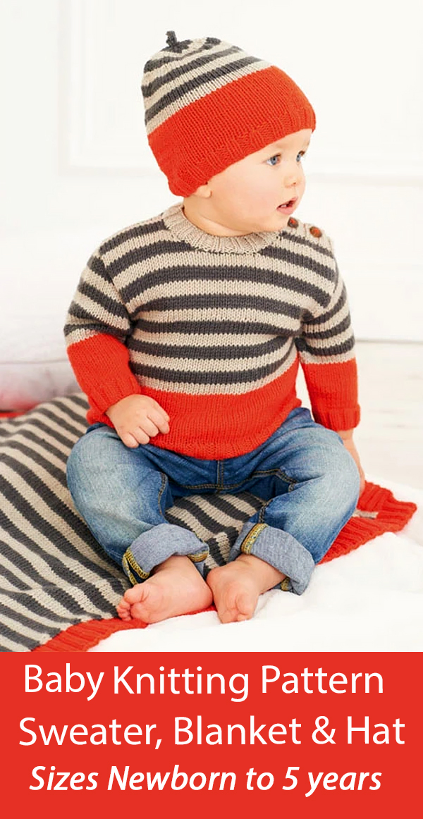 Free Knitting Pattern Baby Sweater, Blanket and Hat Rico 198