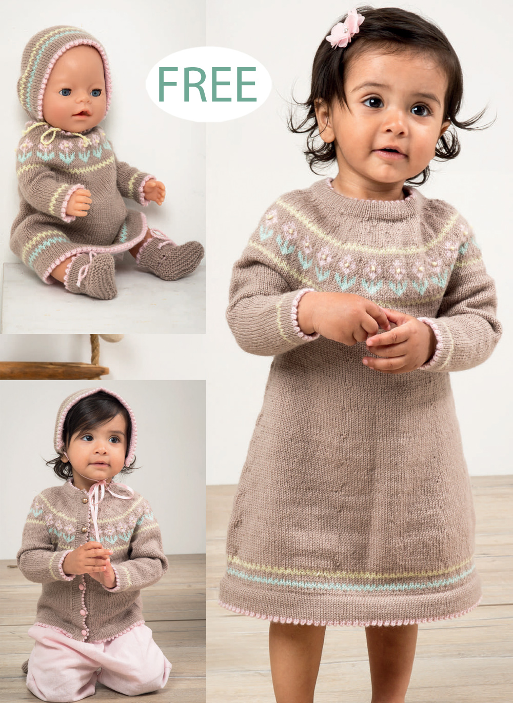 Child and Toy Rosa Lill Dress and Bonnet Free Knitting Pattern 