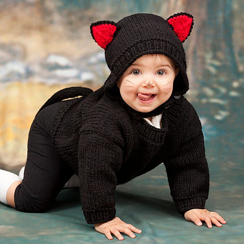 Free Knitting Pattern for Baby Black Cat Costume 