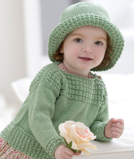 Free knitting pattern for Baby Boatneck Sweater and Matching Sun Hat