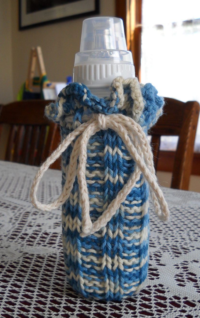 Free Knitting Pattern for Baby Bottle Cozy