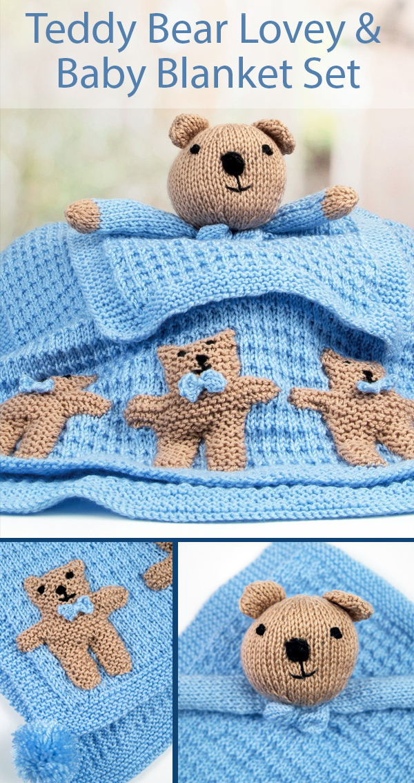 Knitting Pattern for Teddy Bear Lovey and Blanket Set