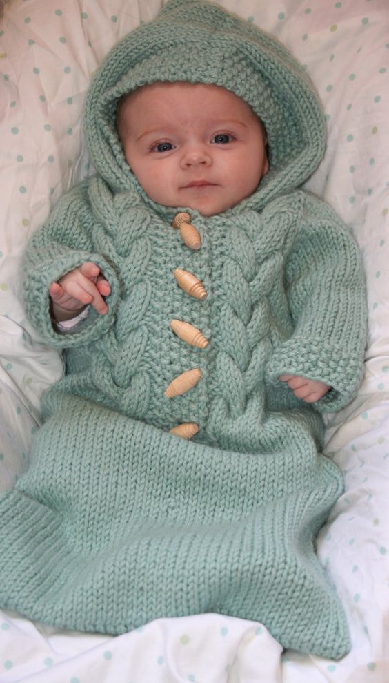 Knitting pattern for Cabled Baby Bunting cocoon