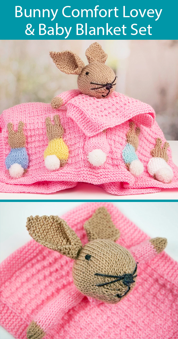 Knitting Pattern for Bunny Lovey and Baby Blanket Set