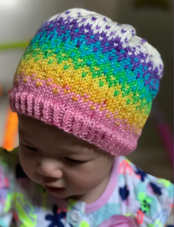 Free Knitting Pattern for Baby Rainbow Hat Stashbuster