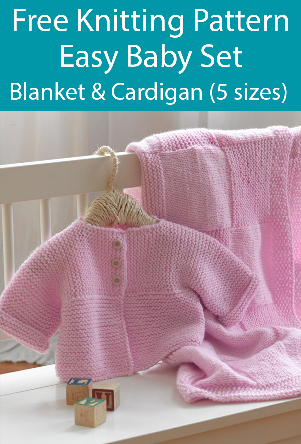 Free Knitting Pattern for Easy Baby Blanket and Cardigan Set