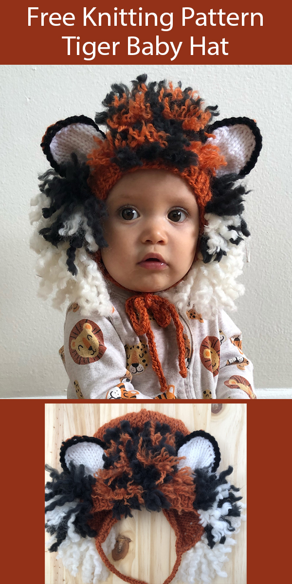 Free Knitting Pattern for Baby Tiger Hat 