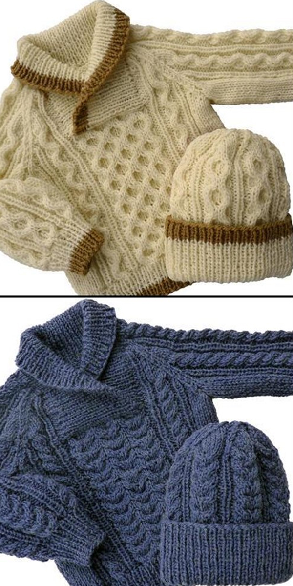 Knitting Pattern for Baby and Toddler Cable Sweaters & Hats