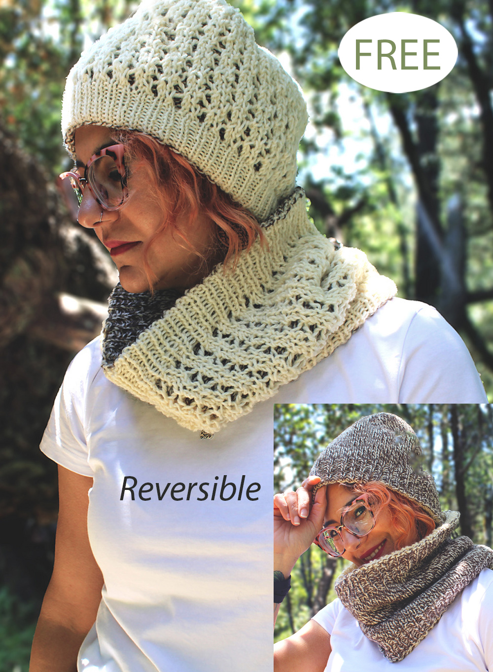 Free Back it Up Hat and Cowl Knitting Pattern 