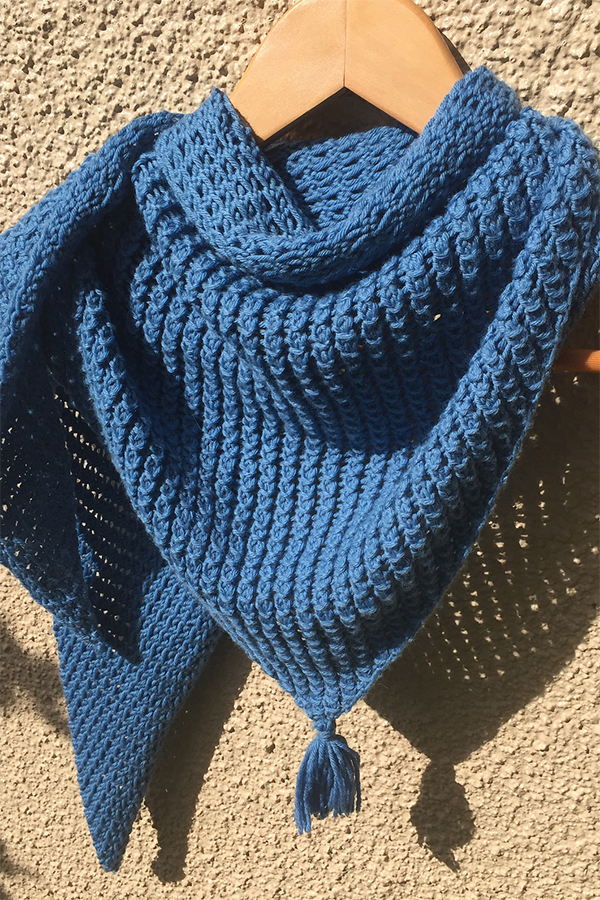 Free Knitting Pattern for Easy 2 Row Repeat Bamboo Stitch Shawl