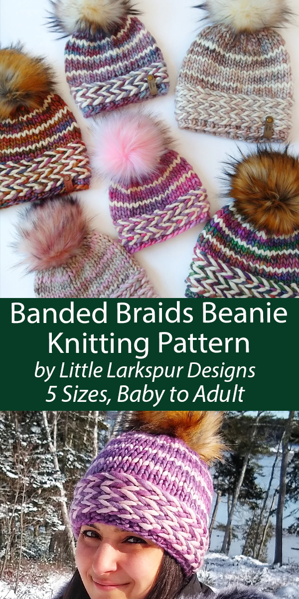 Banded Braids Beanie Hat Knitting Pattern