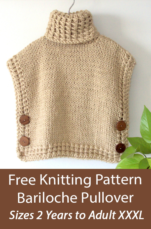 Bariloche Pullover Vest Free Knitting Pattern Sizes Toddler to Adult