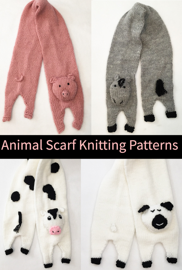 Knitting Pattern for Barnyard Animal Scarves