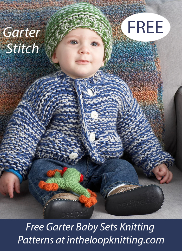 Free Easy Baby Bart Cardigan and Hat Set Knitting Pattern Garter Stitch