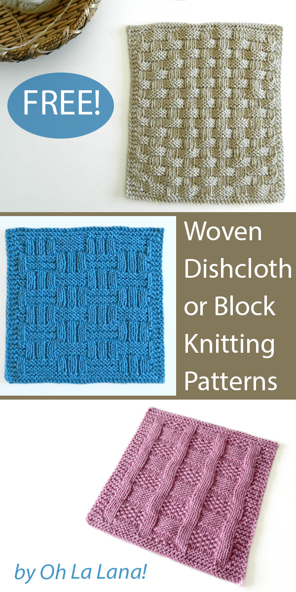 Free Dishcloths or Afghan Block Knitting Patterns Basket, Wicker, Boxes and Lines 