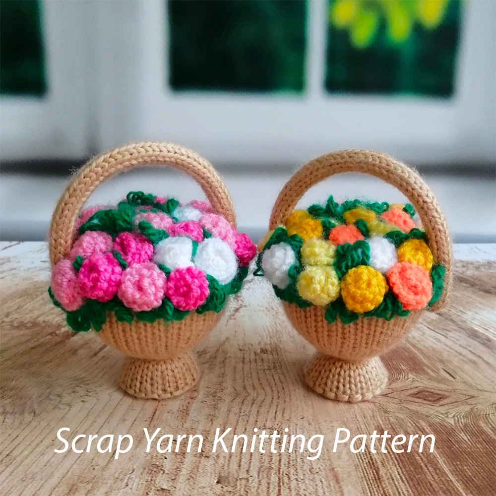 Miniature Flower Basket Knitting Pattern