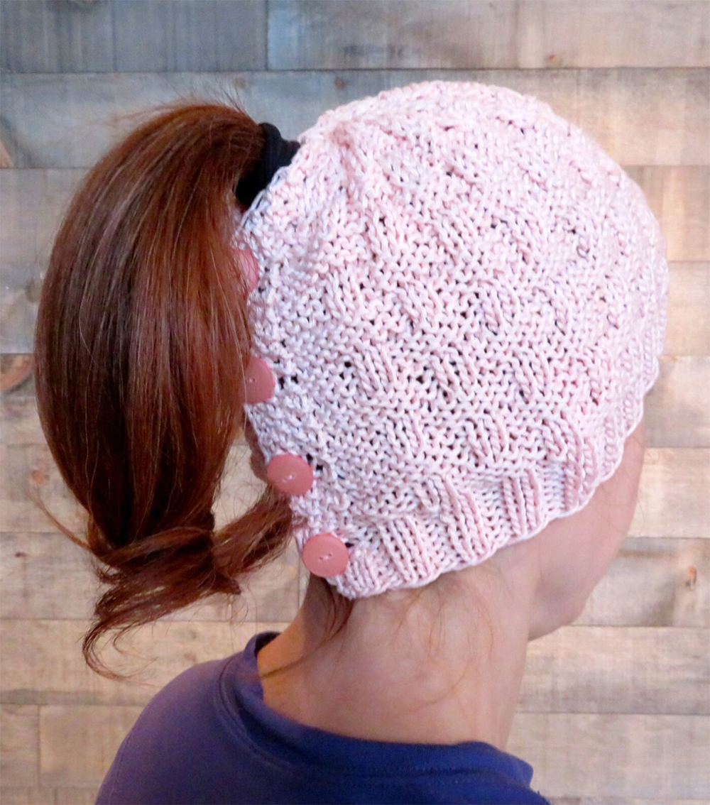 Basketweave Ponytail Hat Knitting Pattern