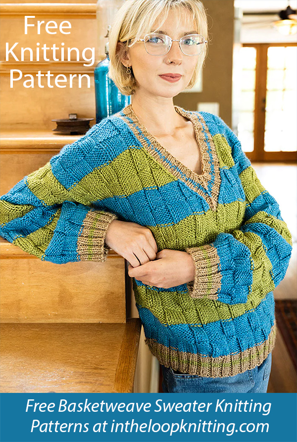 Free Basketweave Stripe Sweater Knitting Pattern