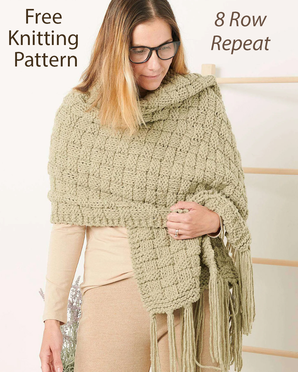 Free 8 Row Shawl Basketweave Wearable Throw Knitting Pattern