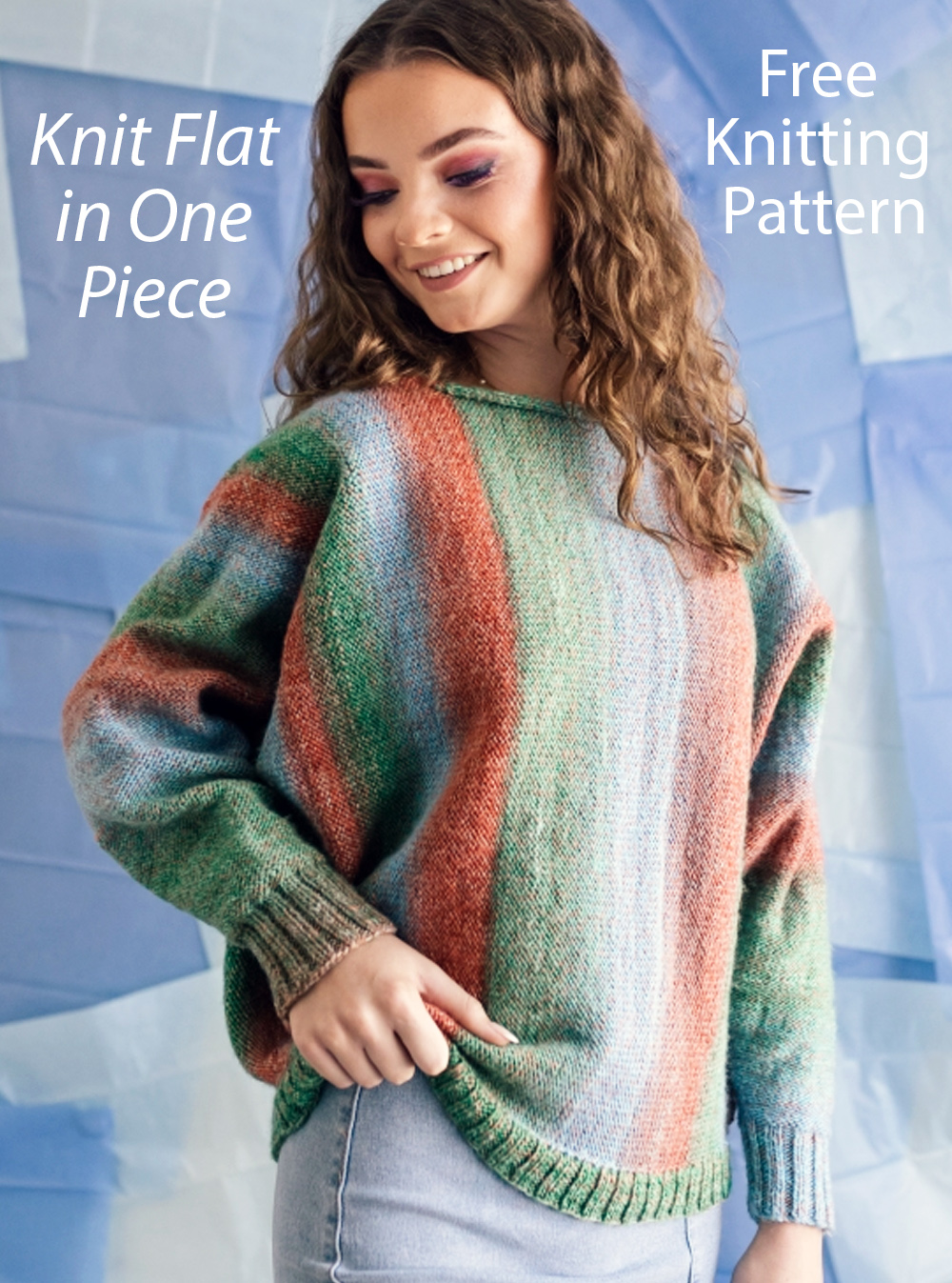 Free Sweater Knitting Pattern Batwing Pullover Knit Flat in One Piece