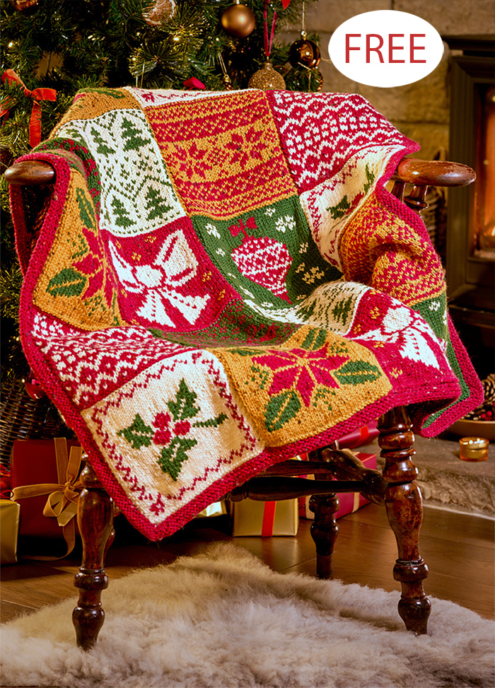 Free Christmas Baubles and Bows Blanket Blanket Knitting Pattern