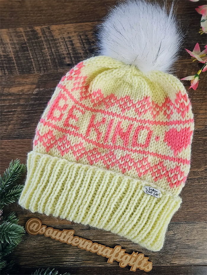 Be Kind Beanie Heart Hat Knitting Pattern