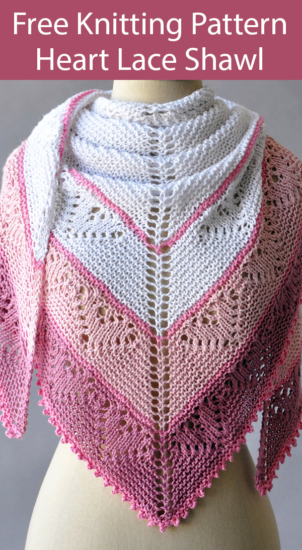 Free Knitting Pattern for Be Mine Shawl with Lace Hearts on Garter Stitch