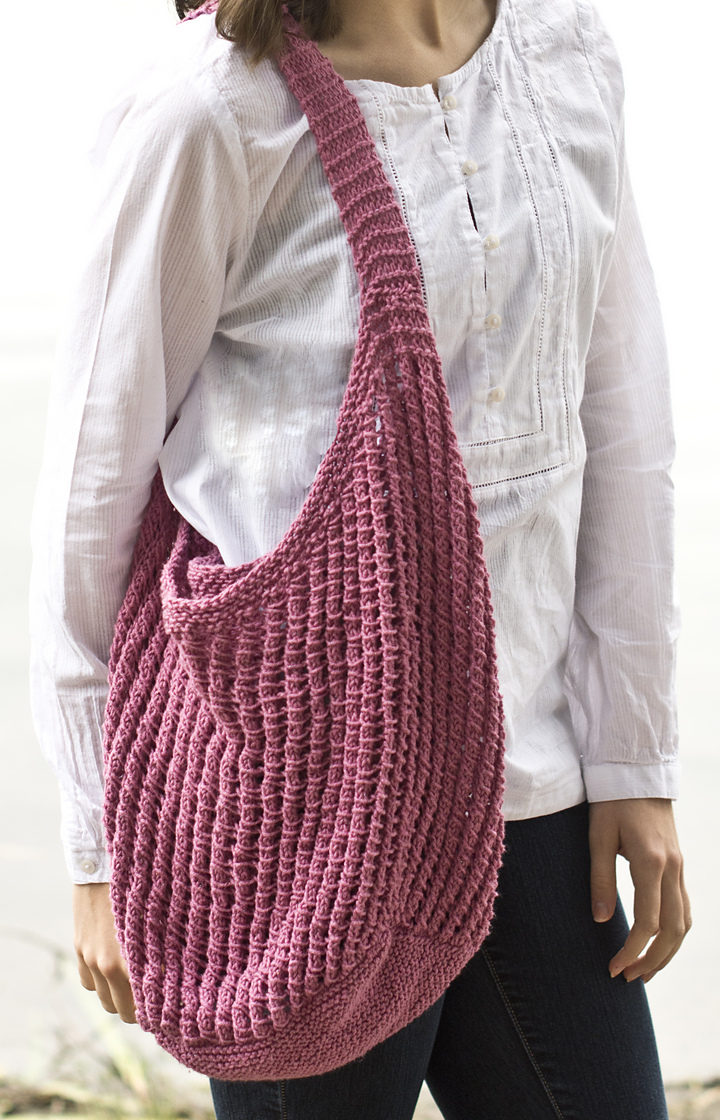 Free Knitting Pattern for 2 Row Repeat Beach Bag