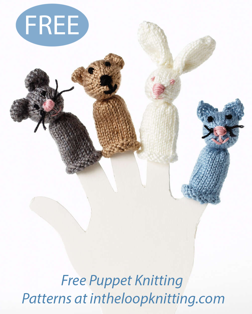 Free Bear, Bunny, Kitty And Mouse Finger Puppets Knitting Pattern