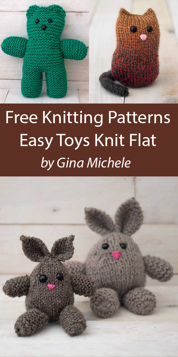 Free Easy Bear, Cat, and Bunny Toy Knitting Patterns Knit Flat