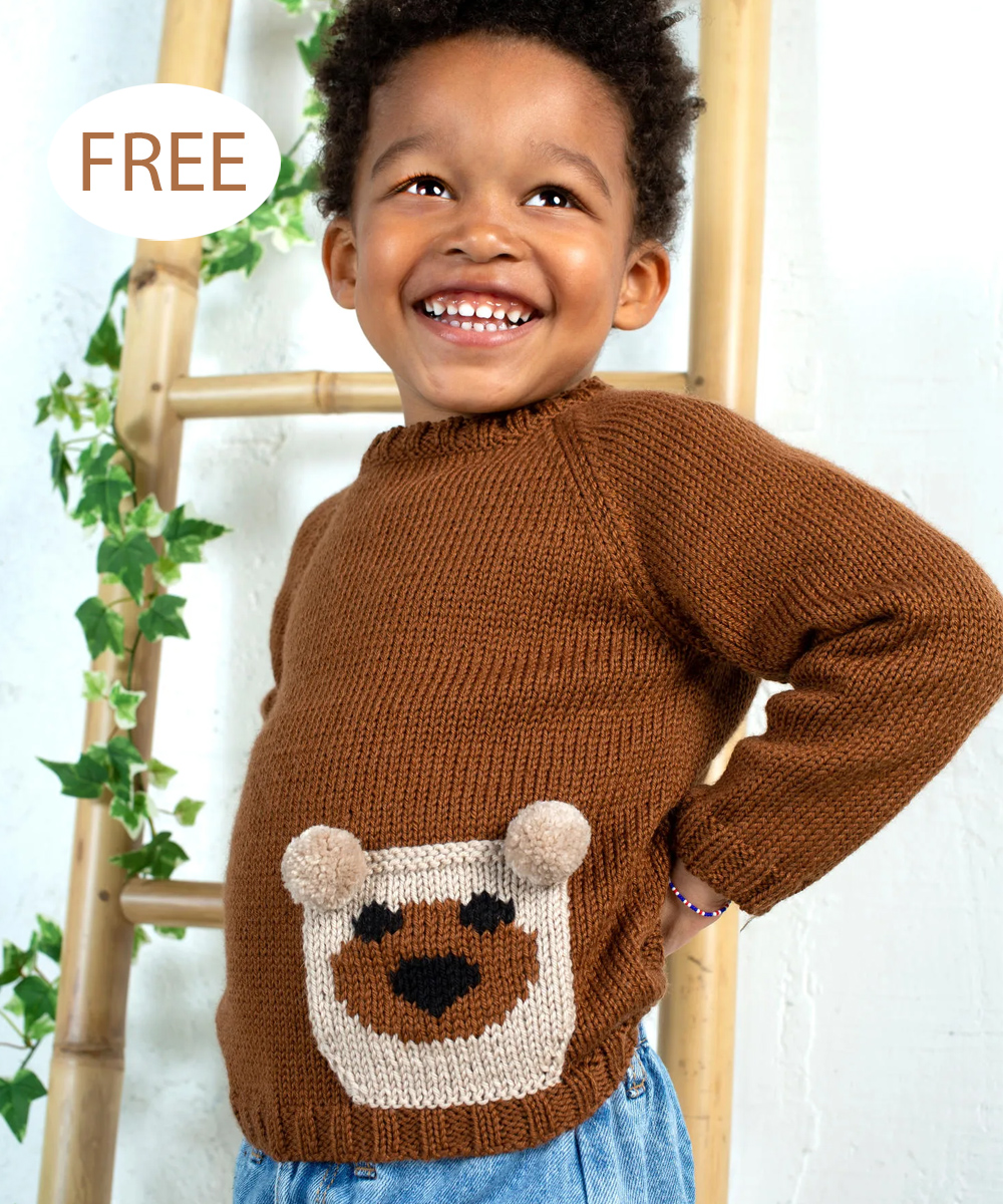 Free Child's Sweater Knitting Pattern Bear Pocket Raglan Sweater