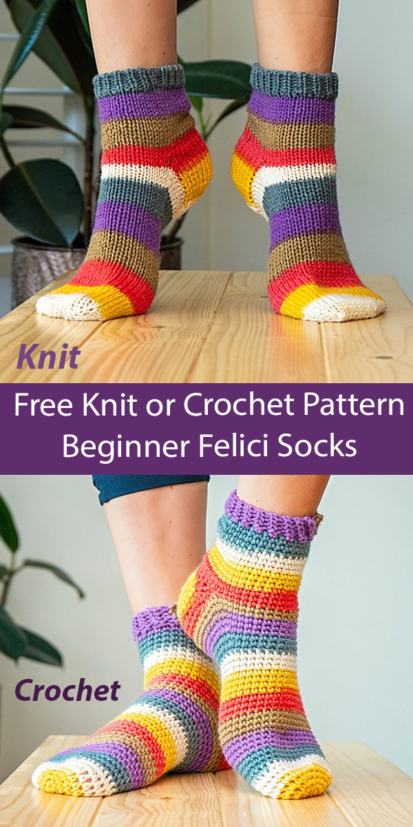 Beginner Felici Socks Free Knitting or Crochet Pattern