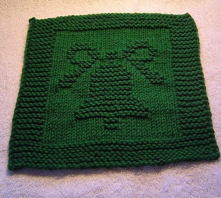 Free knitting pattern for Bell Wash Cloth and more Christmas decoration knitting patterns