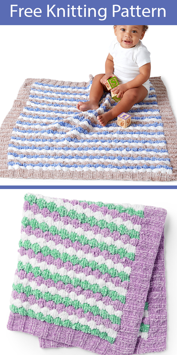 Free Knitting Pattern for Bobble Stripe Baby Blanket
