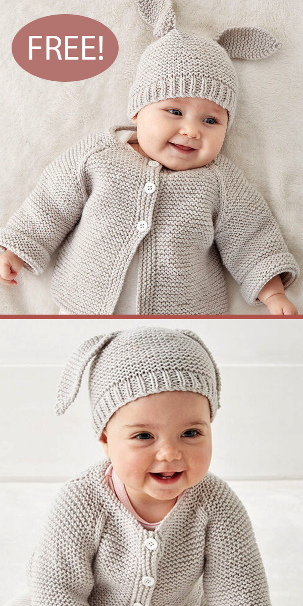 Free Baby Hat and Cardigan Knitting Pattern Bunny Hat Garter Stitch