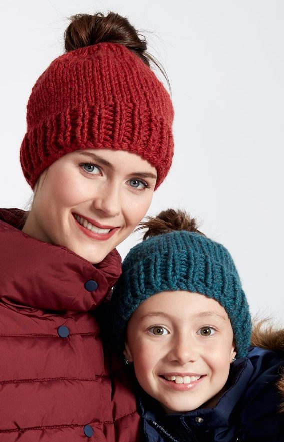 Free Knitting Pattern for Family Fun Messy Bun Hats