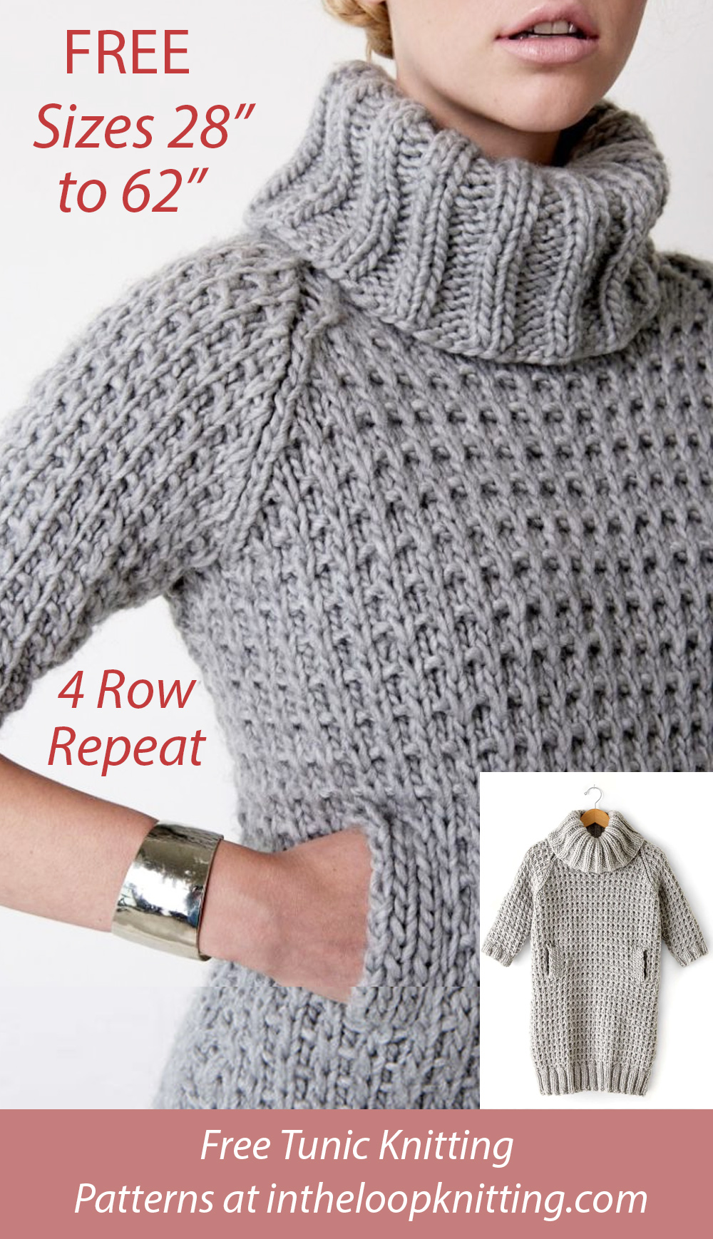 Free Knitting Pattern for 4 Row Repeat Slouchy Sweater Dress