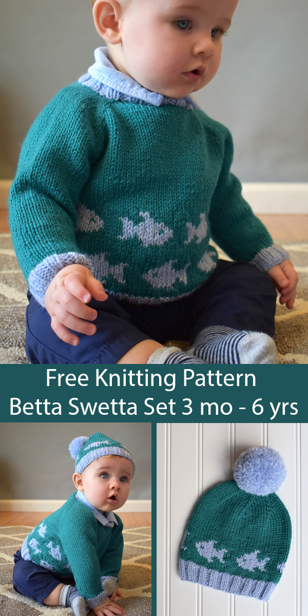 Free Knitting Pattern for Baby and Child Betta Swetta Sweater and Hat Set