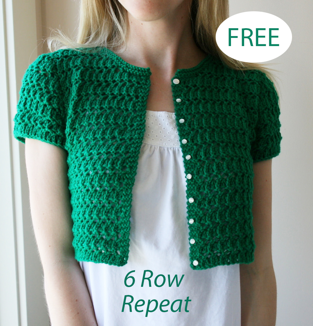 Free Knitting Pattern for 6 Row Repeat Betty Cardigan Sizes XS to 4XL