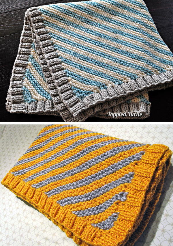 Free Knitting Pattern for Easy Bias Striped Baby Blanket