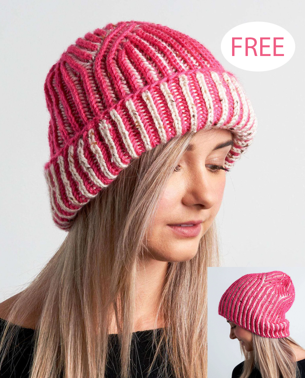 Free Bicolor Brioche Beanie  Knitting Pattern