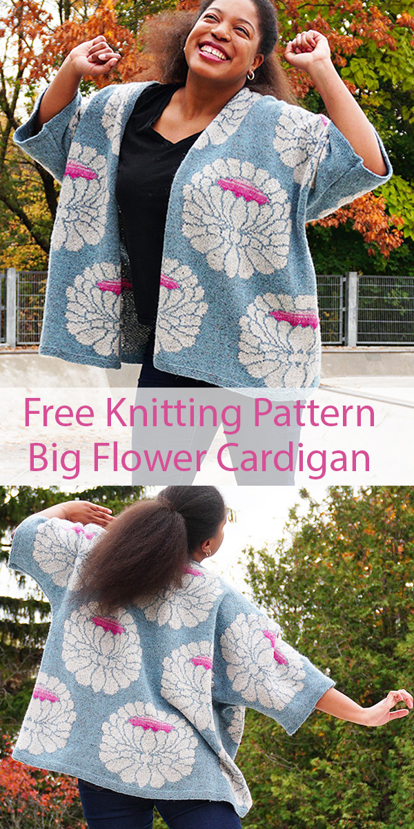 Free Knitting Pattern for Big Flower Cardigan by Kaffe Fassett
