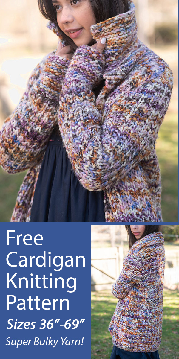 Free Cardigan Knitting Pattern Bingen in Multicolored Super Bulky Yarn