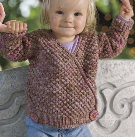 Knitting pattern for Blackberry Wrap baby cardigan sweater