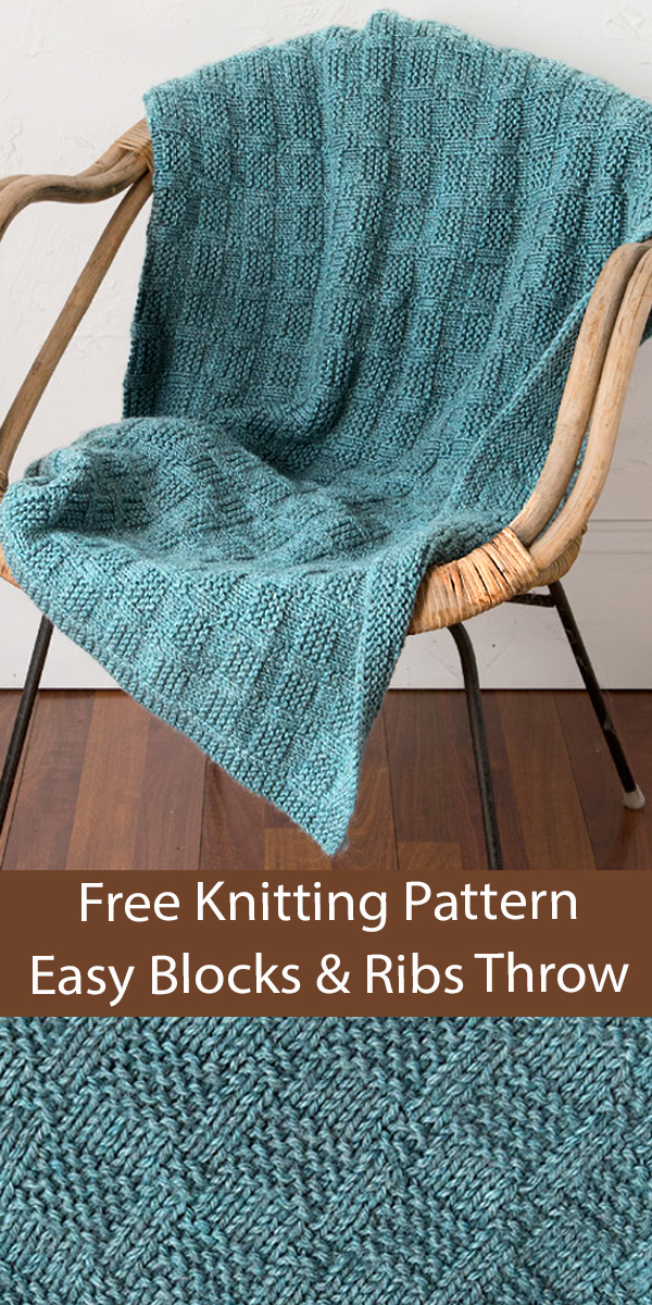 Free Easy Blanket Knitting Pattern Blocks and Ribs Throw