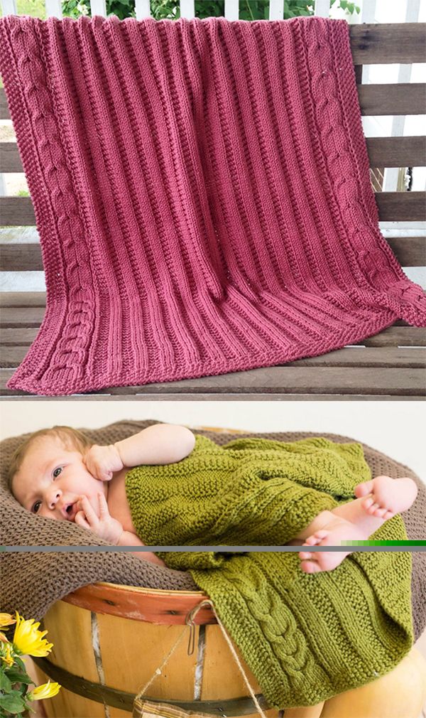 Free Knitting Pattern for Easy Cable Border Baby Blanket