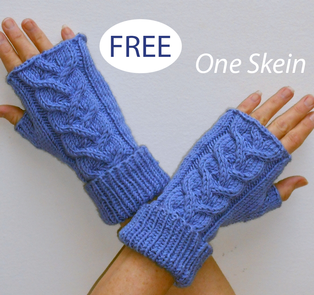 Free One Skein Blue Cable Mitts Knitting Pattern