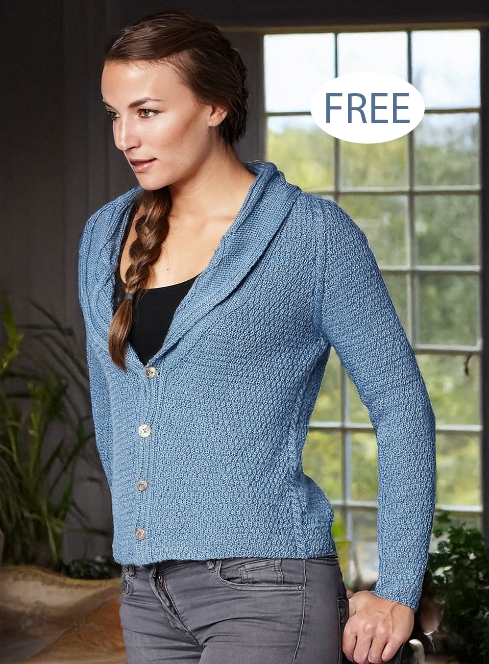 Jacket with Cabled Collar Collared Cardigan  Knitting Pattern