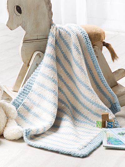 Free knitting pattern for Blue Striped Baby Blanket and more baby blanket knitting patterns