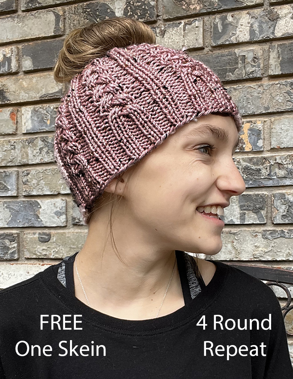 Free Knitting Pattern Blushing Braids Messy Bun Beanie